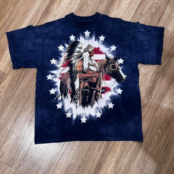 vintage y2k native american chief and horse the mountain tie dyed t shirt - Picture 1 of 4